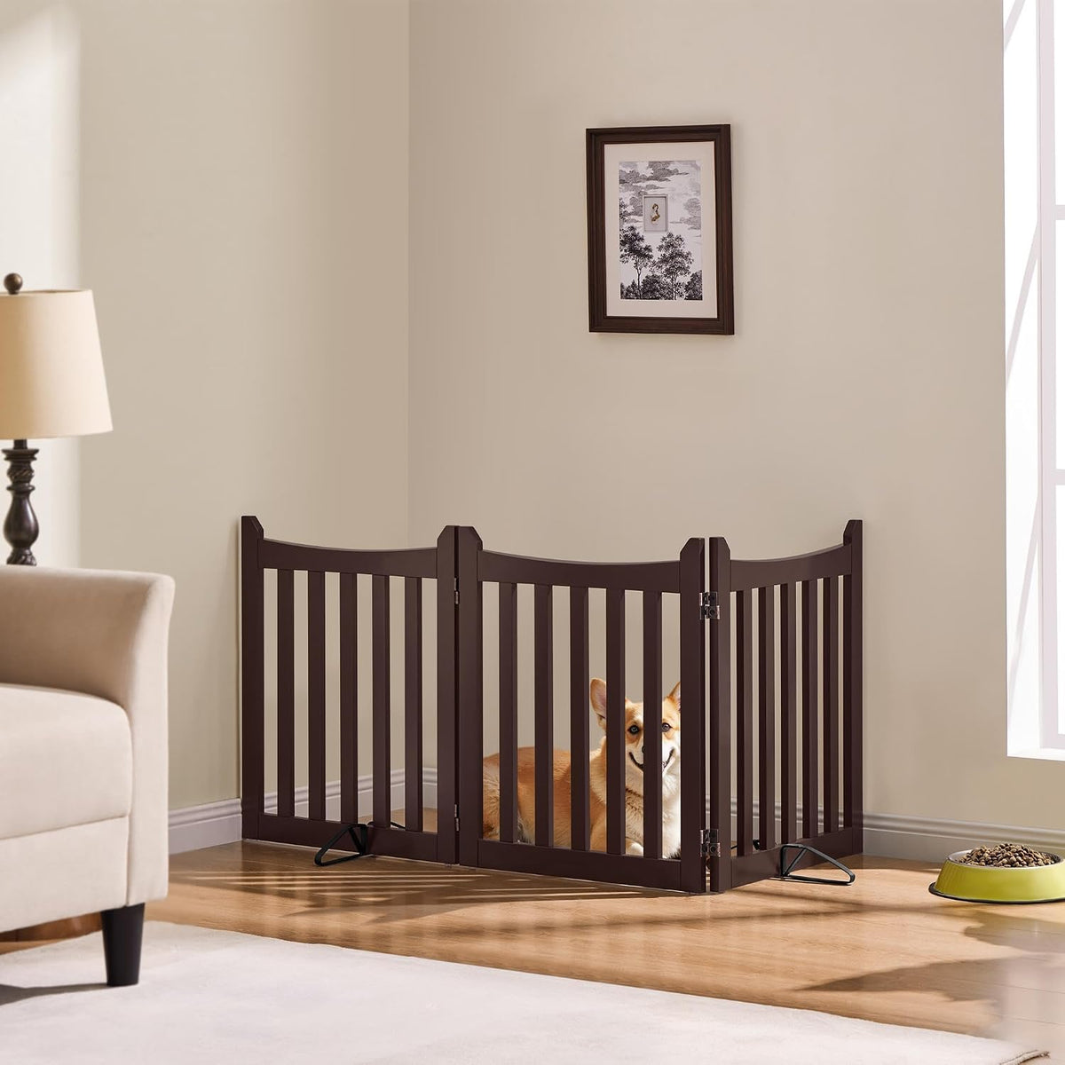 Yaheetech Freestanding Wooden Dog Gate, 3-Panel 24in H Pet Barrier Espresso