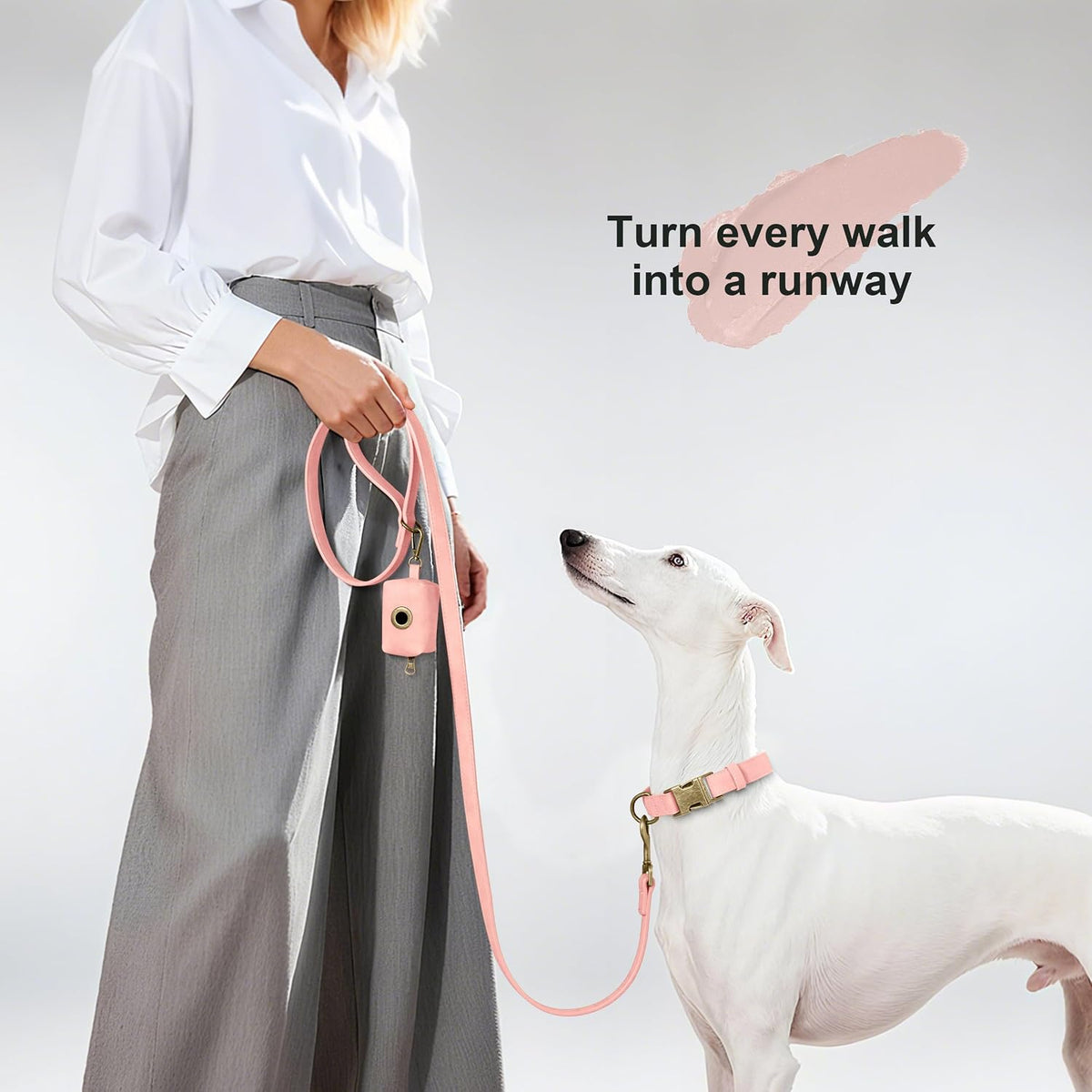 Didog PU Leather Dog Leash for Medium Large Dogs, 3/4in x 5ft, Pink