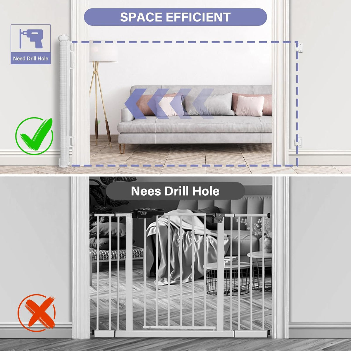 PRObebi Retractable Baby Gates for Stairs & Doorways, Indoor & Outdoor Use