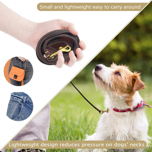 Guiding Star Leather Dog Leash 6 ft x 1/4 inch,Thin and Lightweight Leather Leashes for Small Dogs,Leather Cat Leashes for Small Cats,Soft Genuine Leather Dog Training Leashes for Petite Dogs Brown