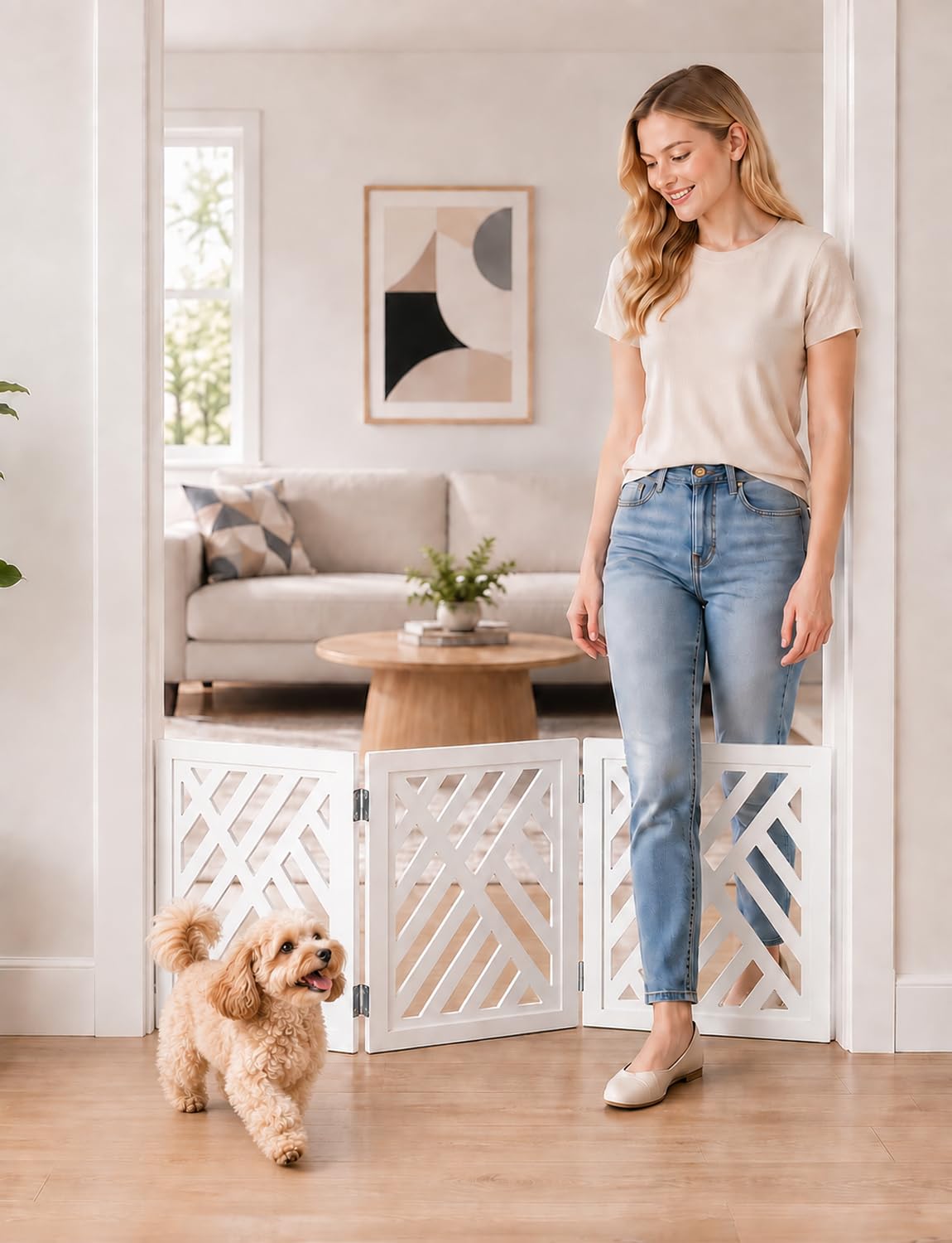 16" Short Dog Gate, Puppy Gate Indoor, Freestanding Small Dog Gate, 3 Panel