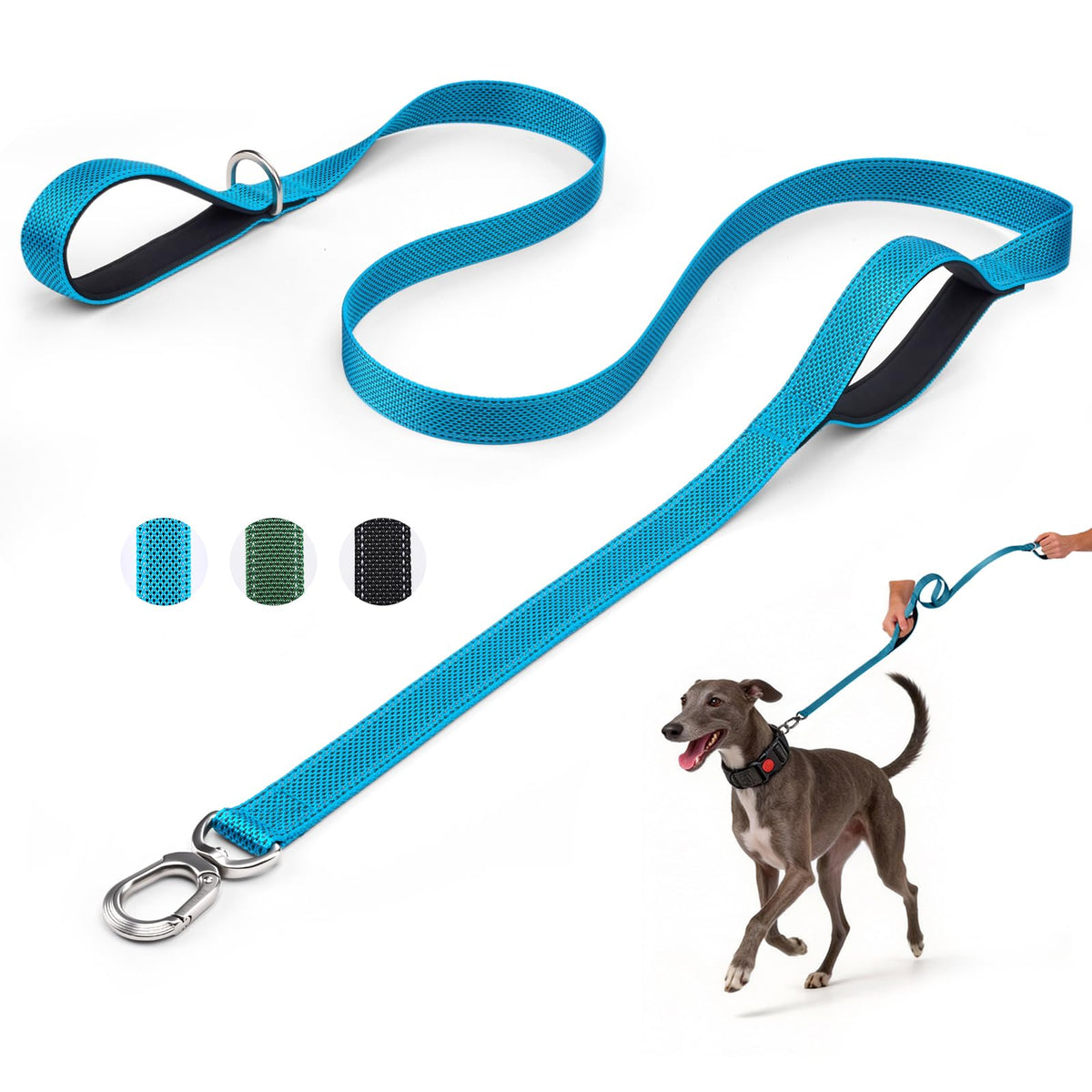 Heavy Duty Dog Leash with Easy Lock Metal Clip, Reflective, Padded Handle - Durable 4ft Walking Training Green Leash for Large, Medium, Small Dogs, Jogging, Hiking, and Outdoor Use