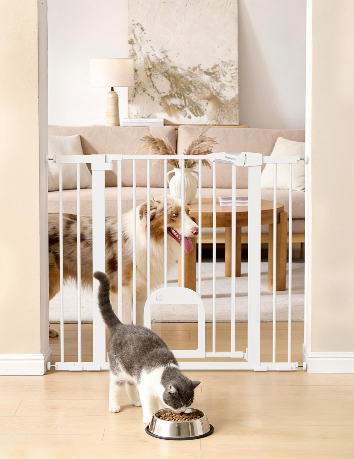 Babelio Dog Gate with Adjustable Cat Door, CatPrivilege III, 29-43"
