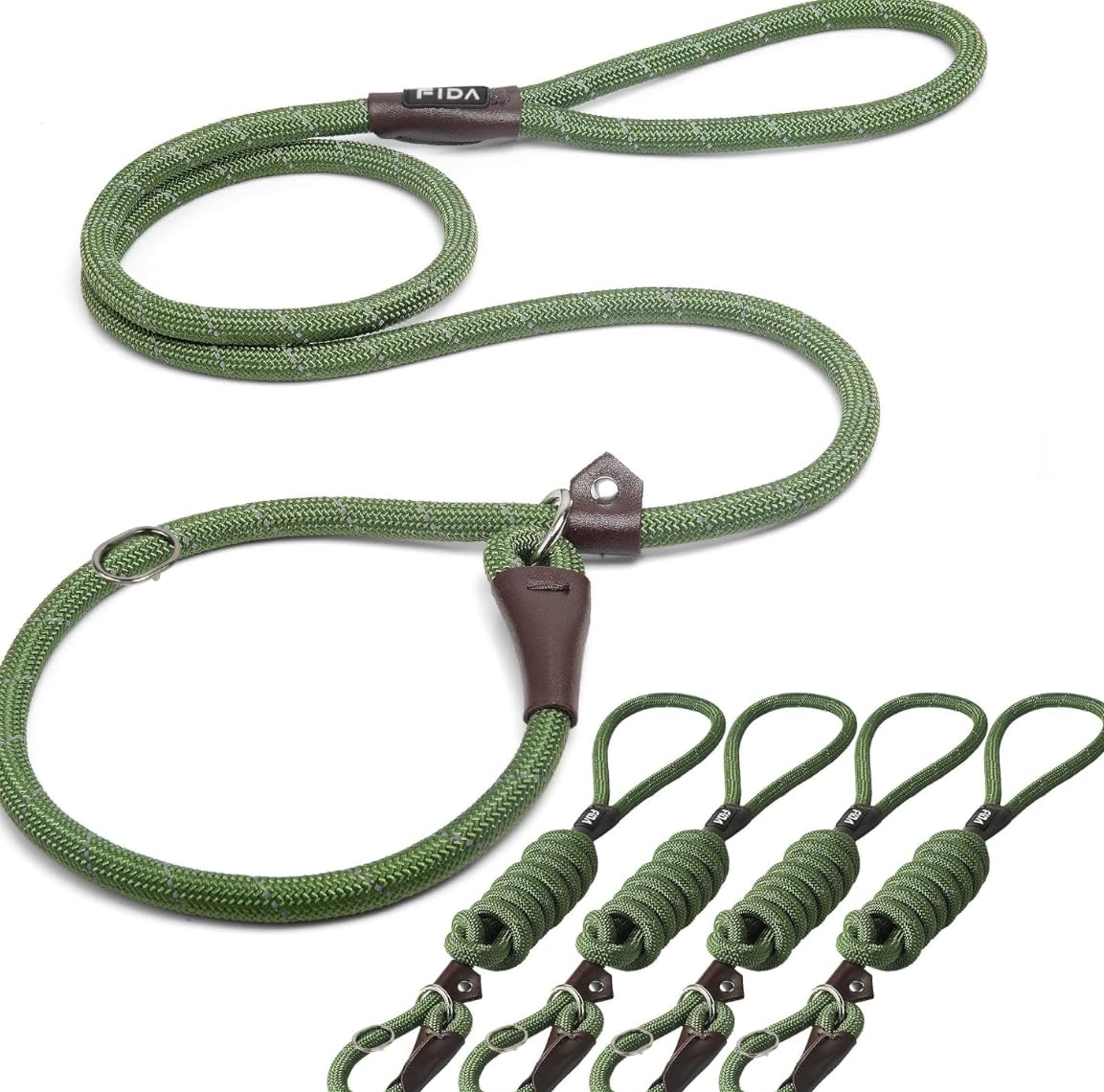Fida Durable Slip Lead Dog Leash, 6 FT x 1/2" Dog Training Leash, Green