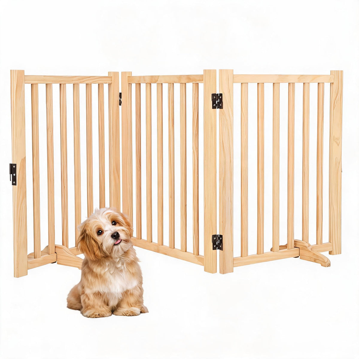 IDEALHOUSE Foldable Dog Gate,Wooden Pet Barrier,Freestanding Fence