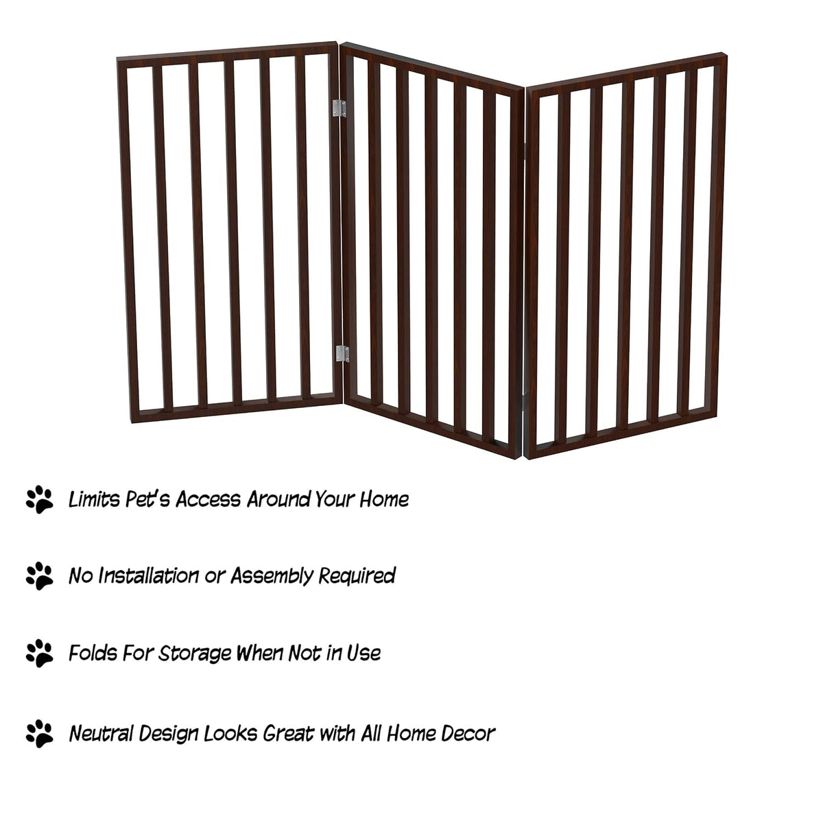 PETMAKER Pet Gate, 3 Panel Freestanding Dog Gate Indoor, Brown, 54” x 32”