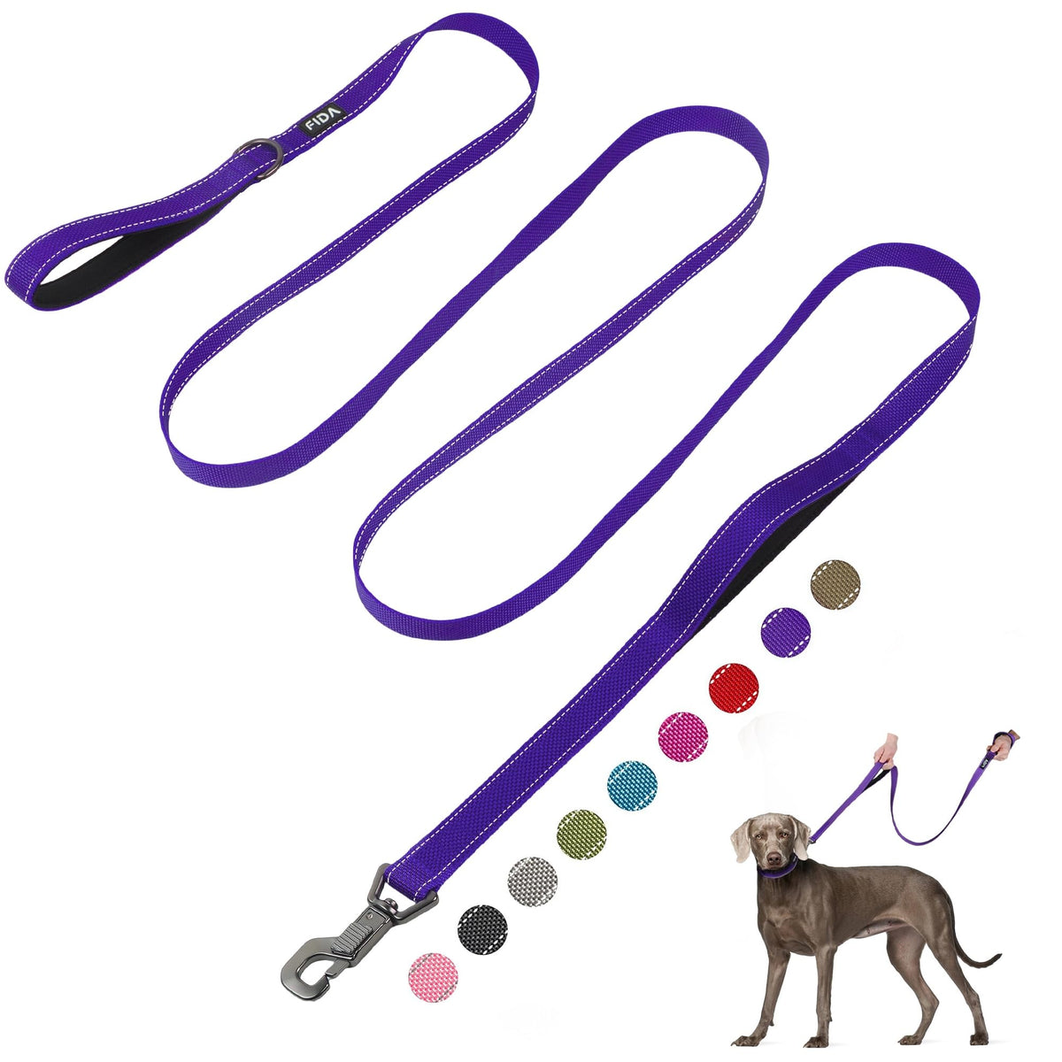 Fida Heavy Duty Dog Leash for Medium Large Dogs, 4 FT, Dual Padded Handles