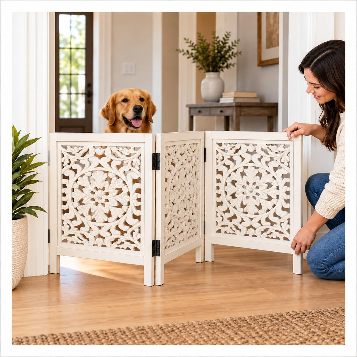 Free Standing Dog gate, Foldable Wooden Pet Gate Indoor 20W x 24H