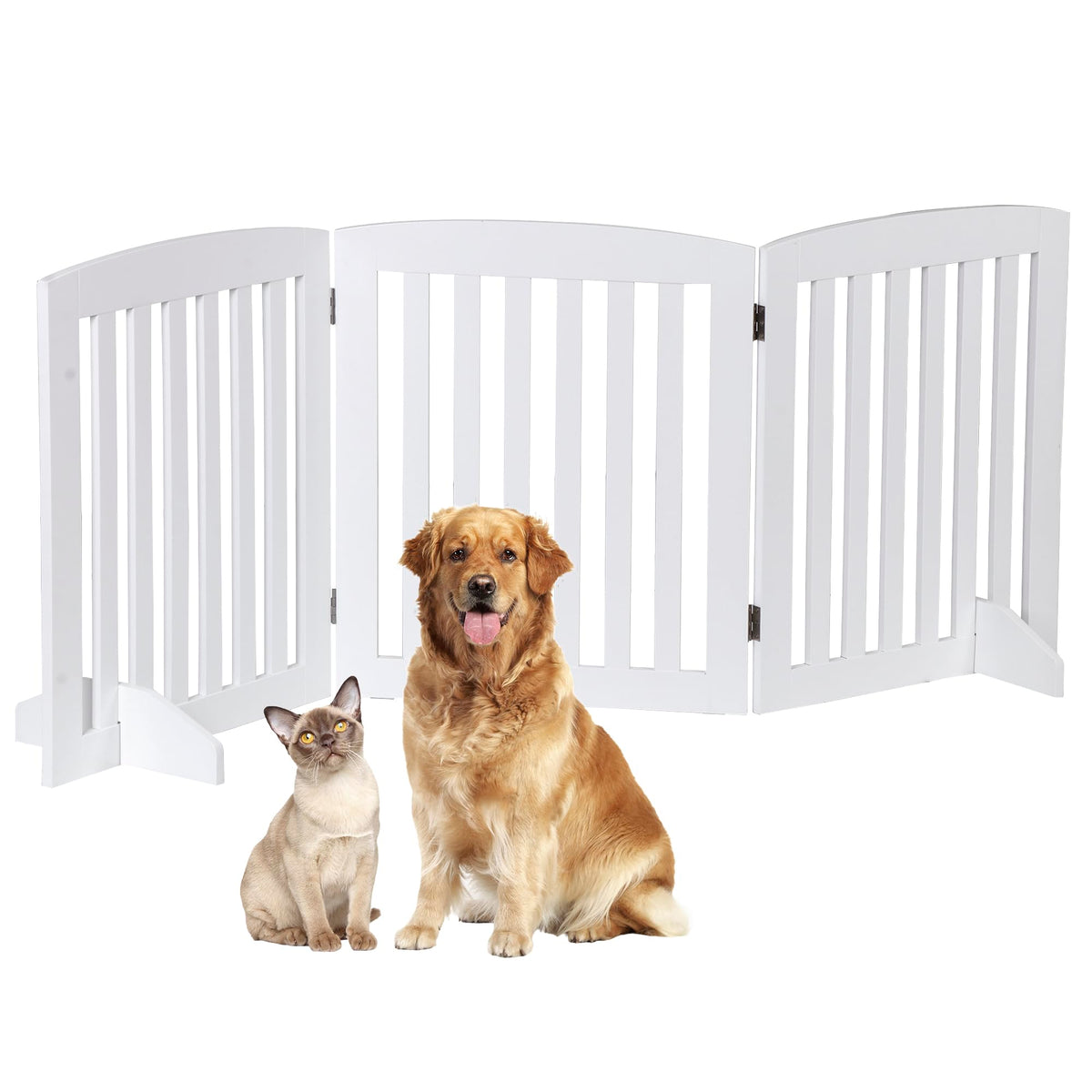 Dog Gate Pet Gate Indoor for Stairs Doorways 82x24 Inch 4 Panels Dog Fence Extra Wide Wooden Black