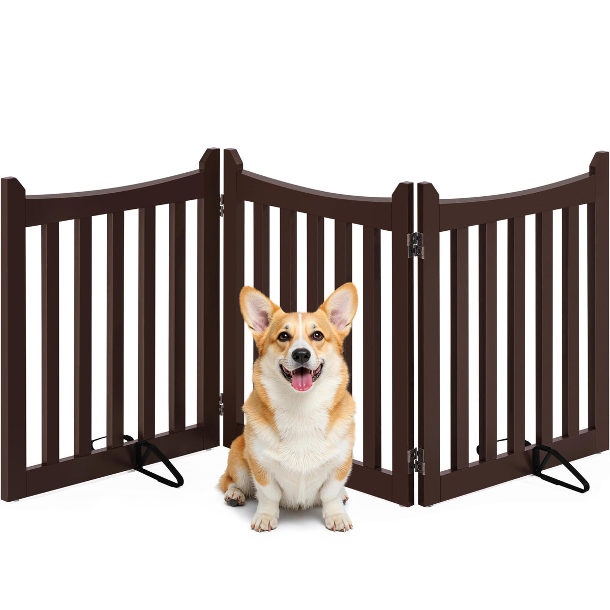 Yaheetech Freestanding Wooden Dog Gate, 3-Panel 24in H Pet Barrier Espresso