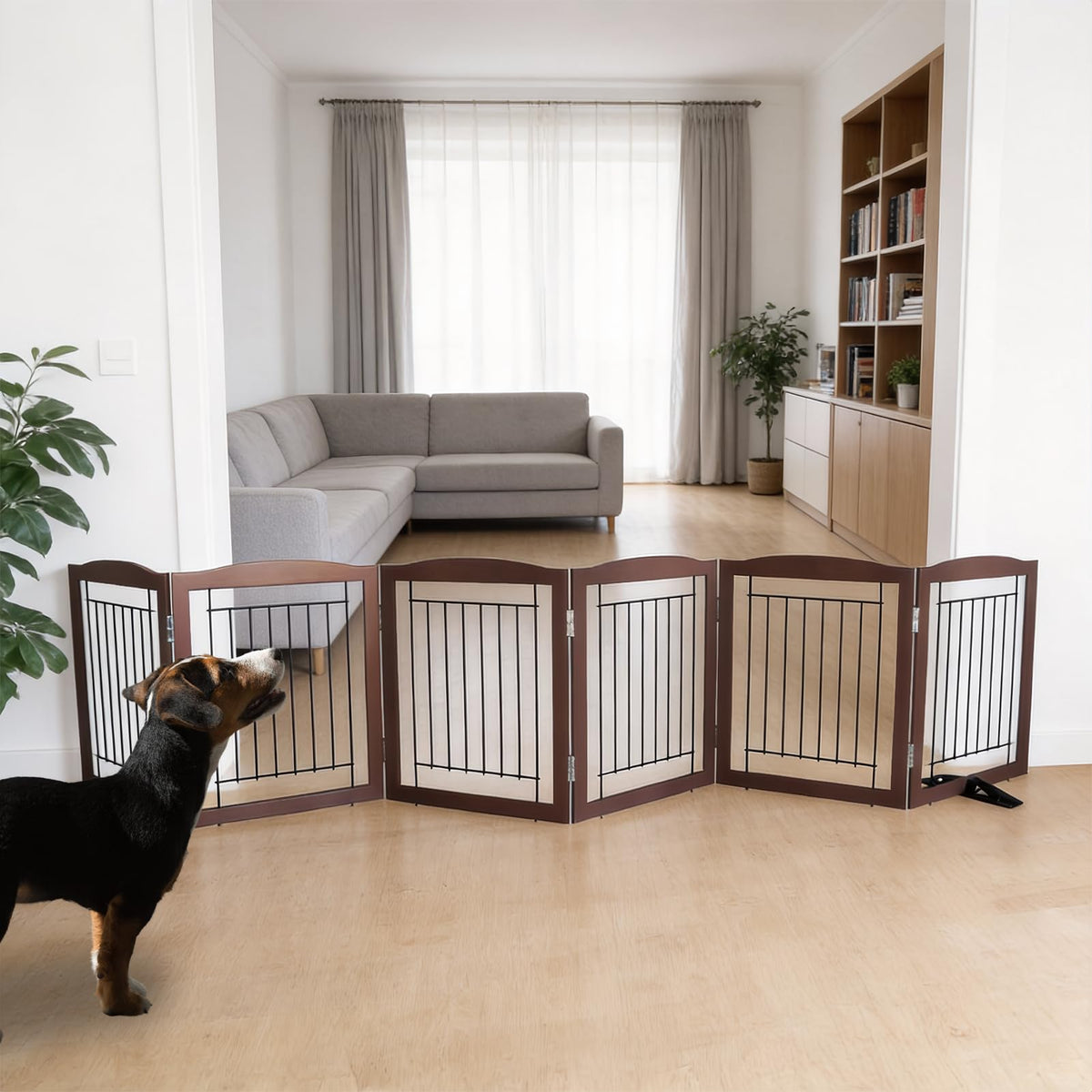 ZJSF Freestanding Dog Fence Indoor, Foldable Dog Gate for Doorways, Stairs or Hallways, Sturdy Wood Extra Wide Pet Gate with Support Feet for The House, White, 24 "Height-3 Panels