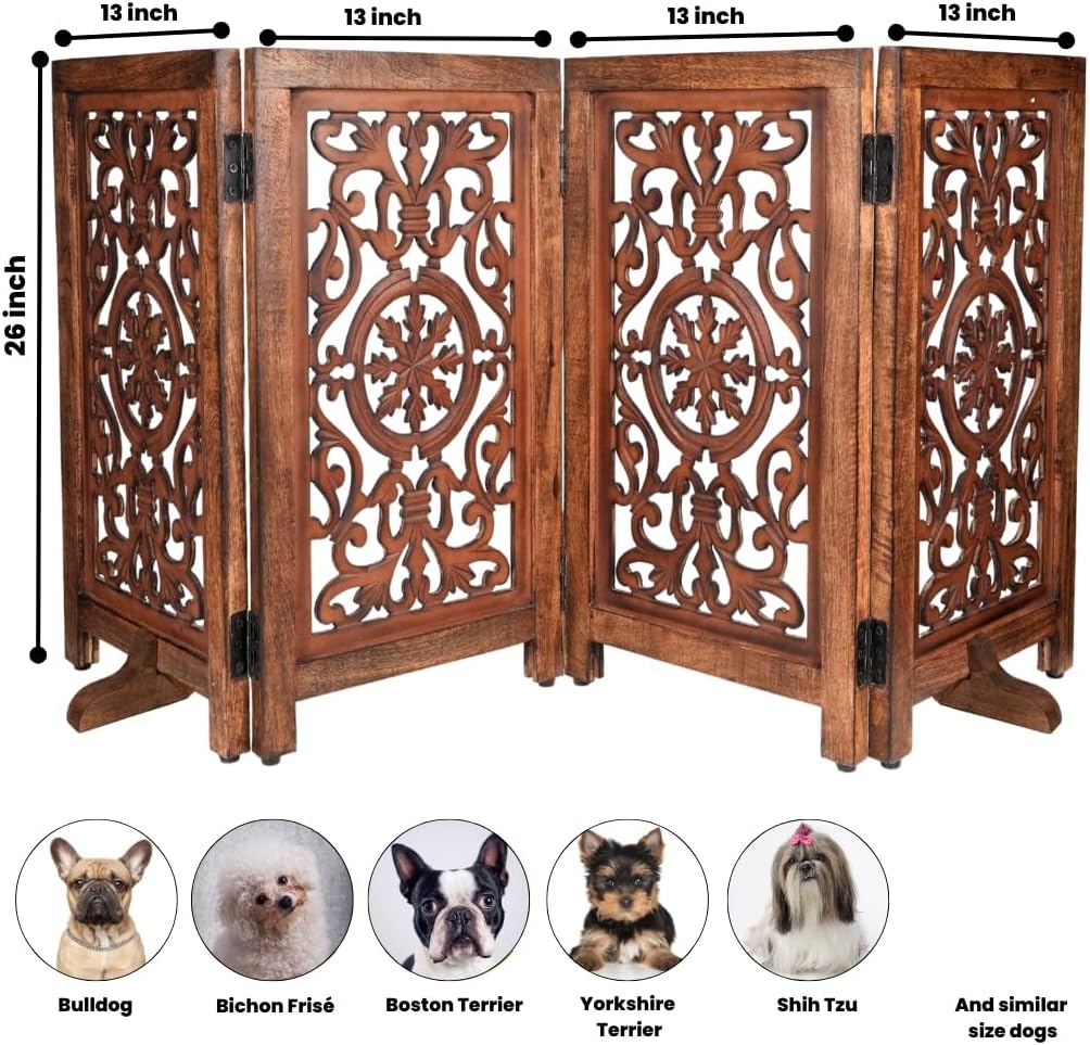 Homebia Wooden Pet Gate – Foldable 4 Panel Dog Barrier, Antique Burnt