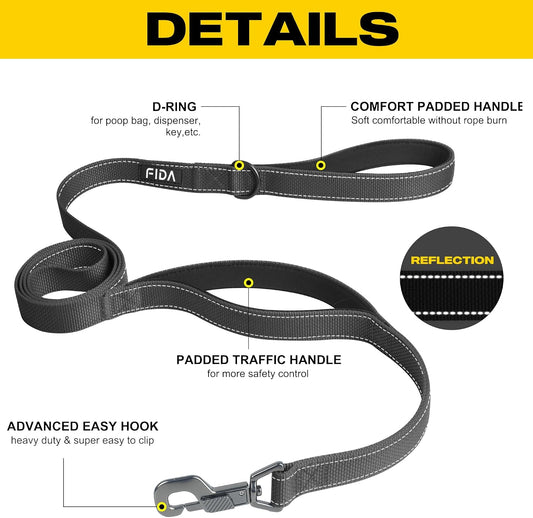 Fida Heavy Duty Dog Leash for Medium Large Dogs, 5 FT, Dual Padded Handles