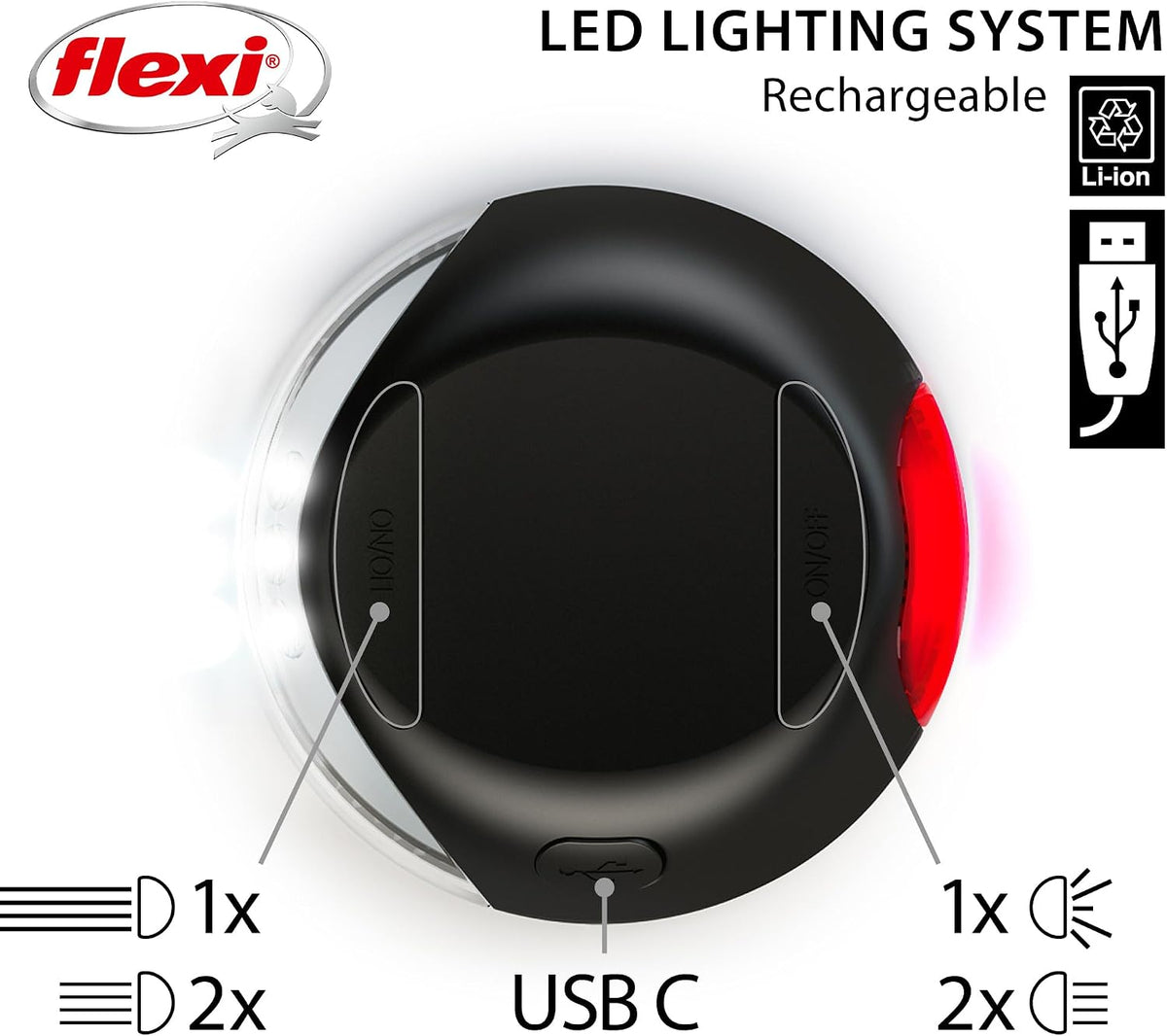 FLEXI® LED Lighting Attachment for Retractable Leashes, Splashproof, Black