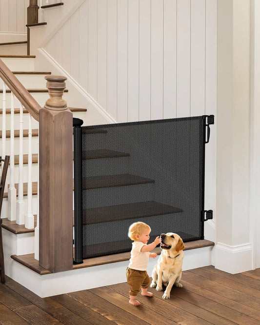 Retractable Baby Gates, 34" Tall Fits Up to 55" Wide, Black