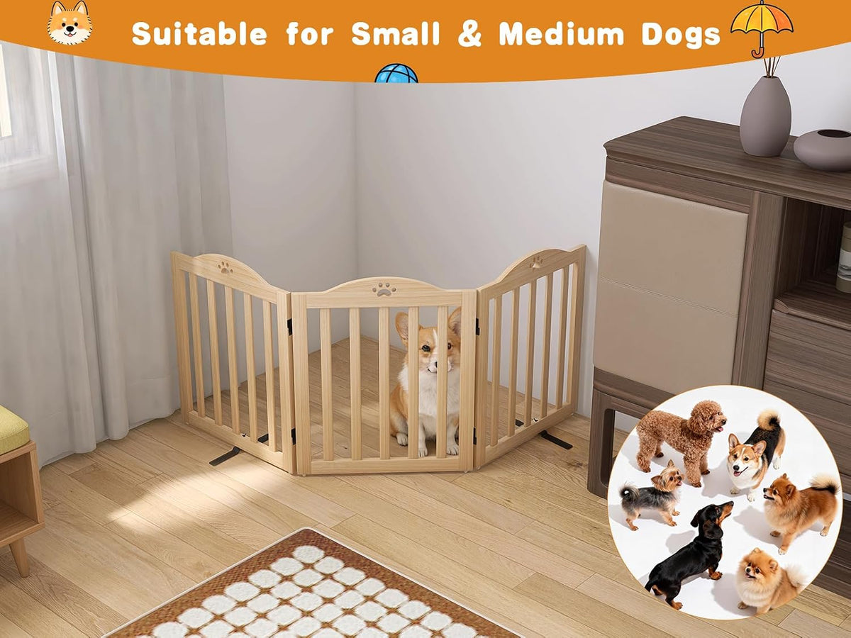Dog Gate Indoor Wooden Freestanding Pet Gate - 23.6" H 3 Panels