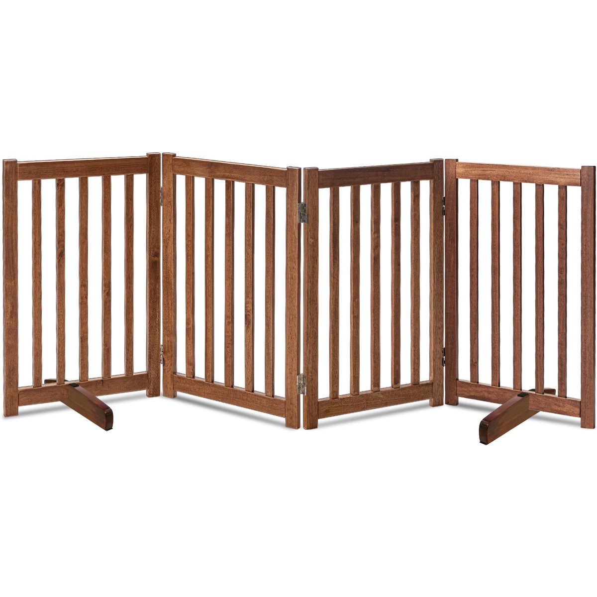 LZRS Wooden Free Standing Dog Gate 40" W x 24" H, Foldable Solid Hardwood Pet Safety Fence for House Doorways, Stairs, Hallways, Step-Over Pet Barrier, No Drill Easy Setup, Brown Oak