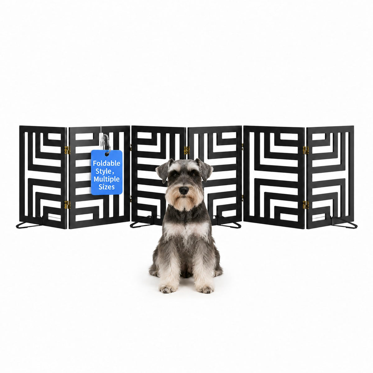 Semiocthome Dog Gate Wooden 360° Foldable 24 Inch Height Freestanding Pet Safety Gate with 2 Metals Stands for Puppy Indoor House Use (Brown, 2-Panel, Rounded Corner Pattern)