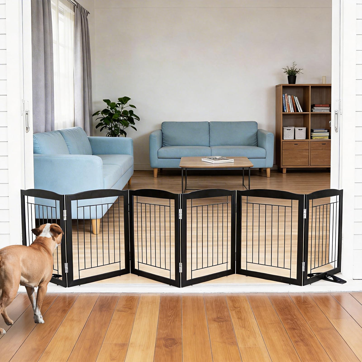 ZJSF Freestanding Dog Fence Indoor, Foldable Dog Gate for Doorways, Stairs or Hallways, Sturdy Wood Extra Wide Pet Gate with Support Feet for The House, White, 24 "Height-3 Panels