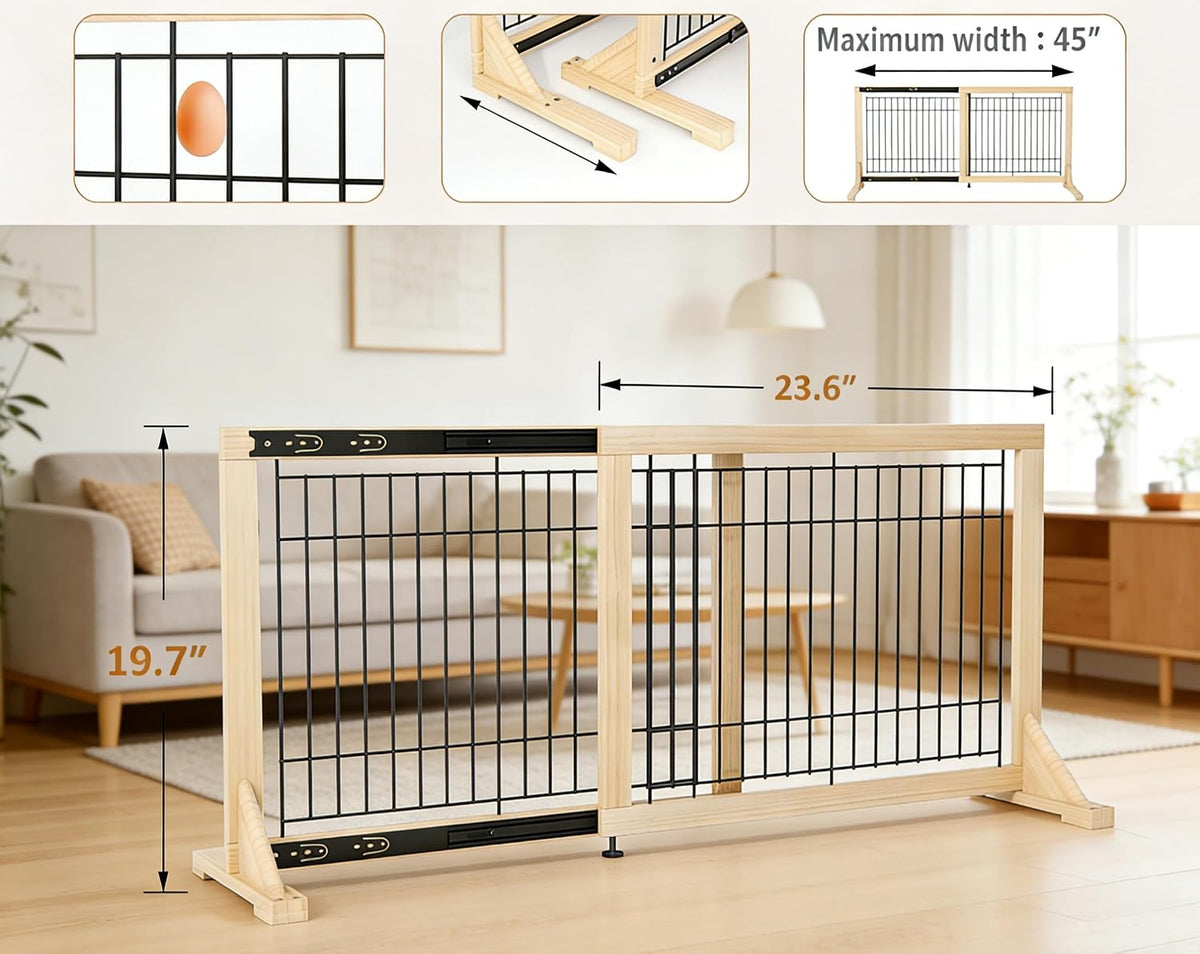 Freestanding Dog Gate Indoor,19.7" Height 23.6"–45.3" Width