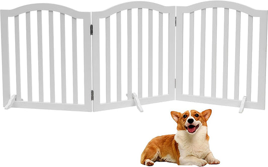 Foldable Wooden Dog Gate,3-Panel Freestanding Pet Fence,23.6 Inches,White