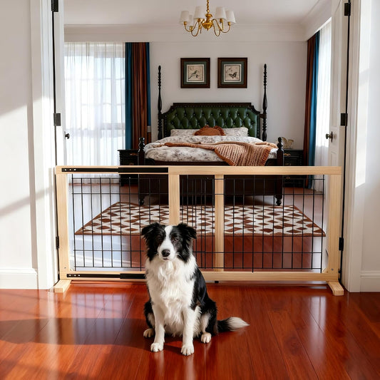 YOCAN Freestanding Wooden Dog Gate Indoor, 23.6" Tall, 31.5-61" Wide