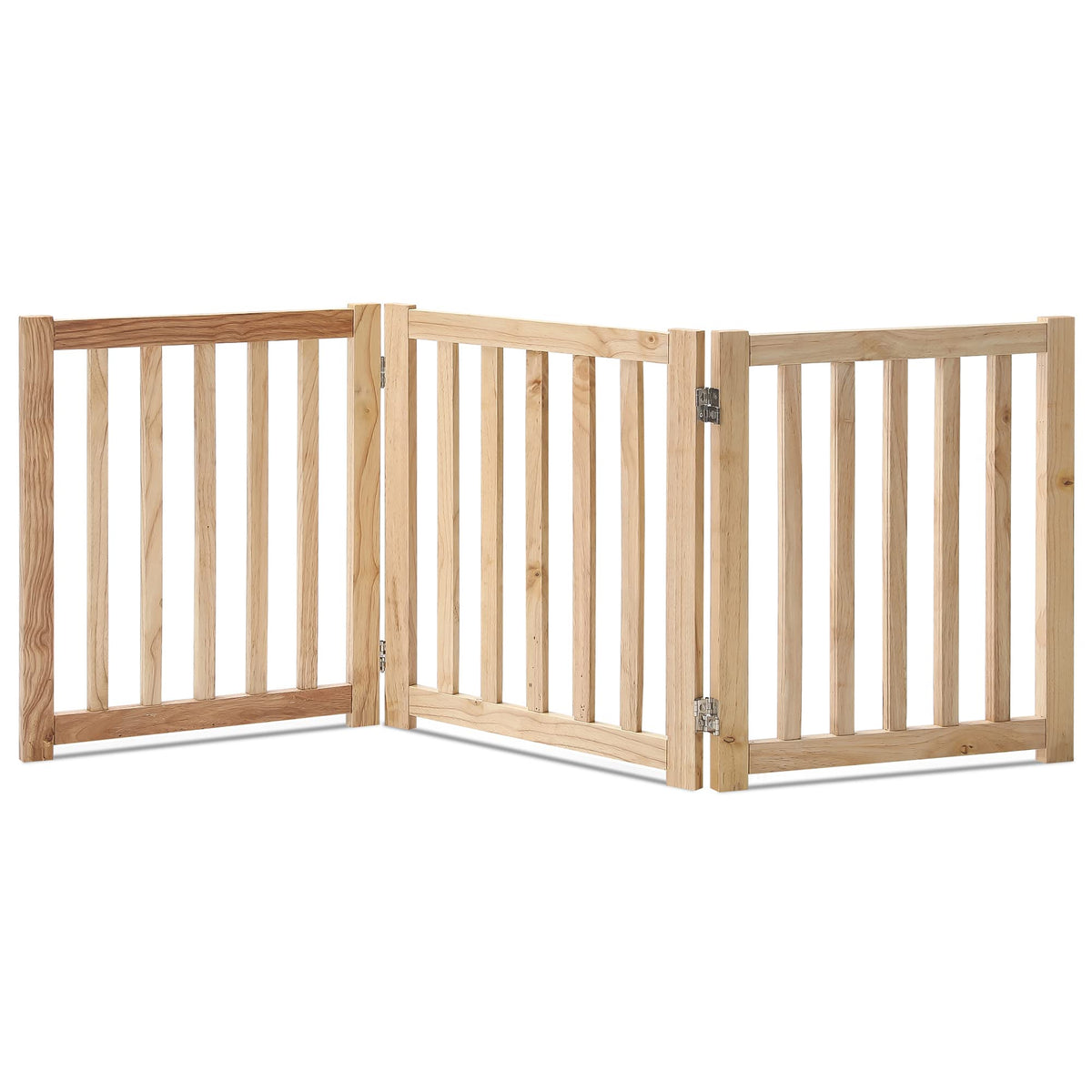 LZRS Wooden Free Standing Dog Gate 40" W x 24" H, Foldable Solid Hardwood Pet Safety Fence for House Doorways, Stairs, Hallways, Step-Over Pet Barrier, No Drill Easy Setup, Brown Oak