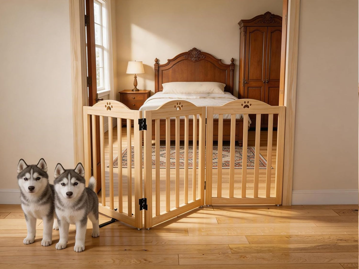 Dog Gate Indoor Wooden Freestanding Pet Gate - 23.6" H 3 Panels