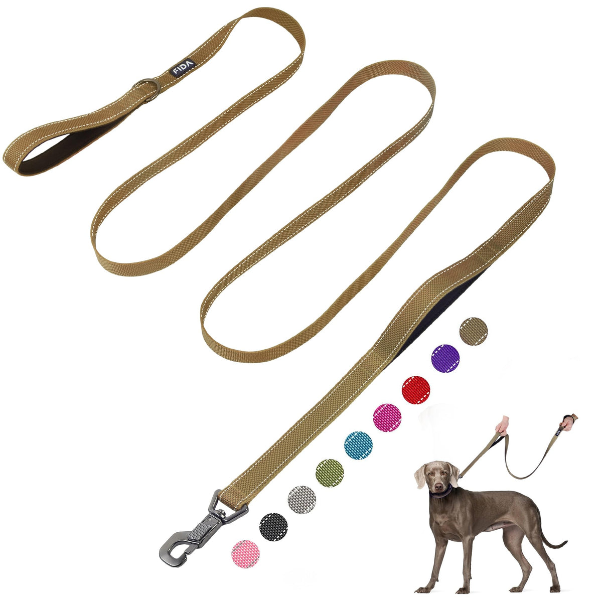 Fida Heavy Duty Dog Leash for Medium Large Dogs, 5 FT, Dual Padded Handles