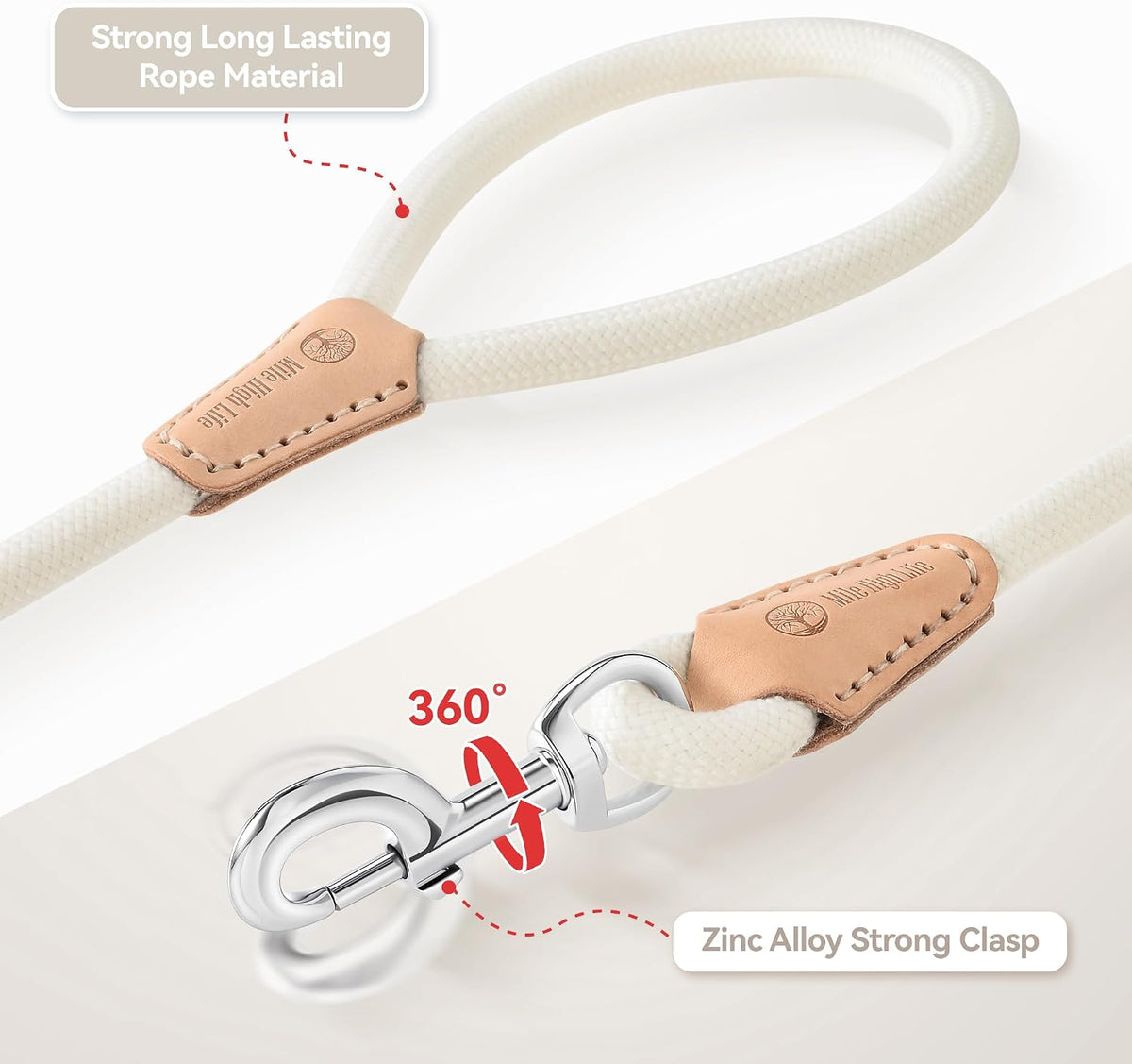 Mile High Life Dog Leash with Genuine Leather-Wrapped Ends, 4/5/6FT
