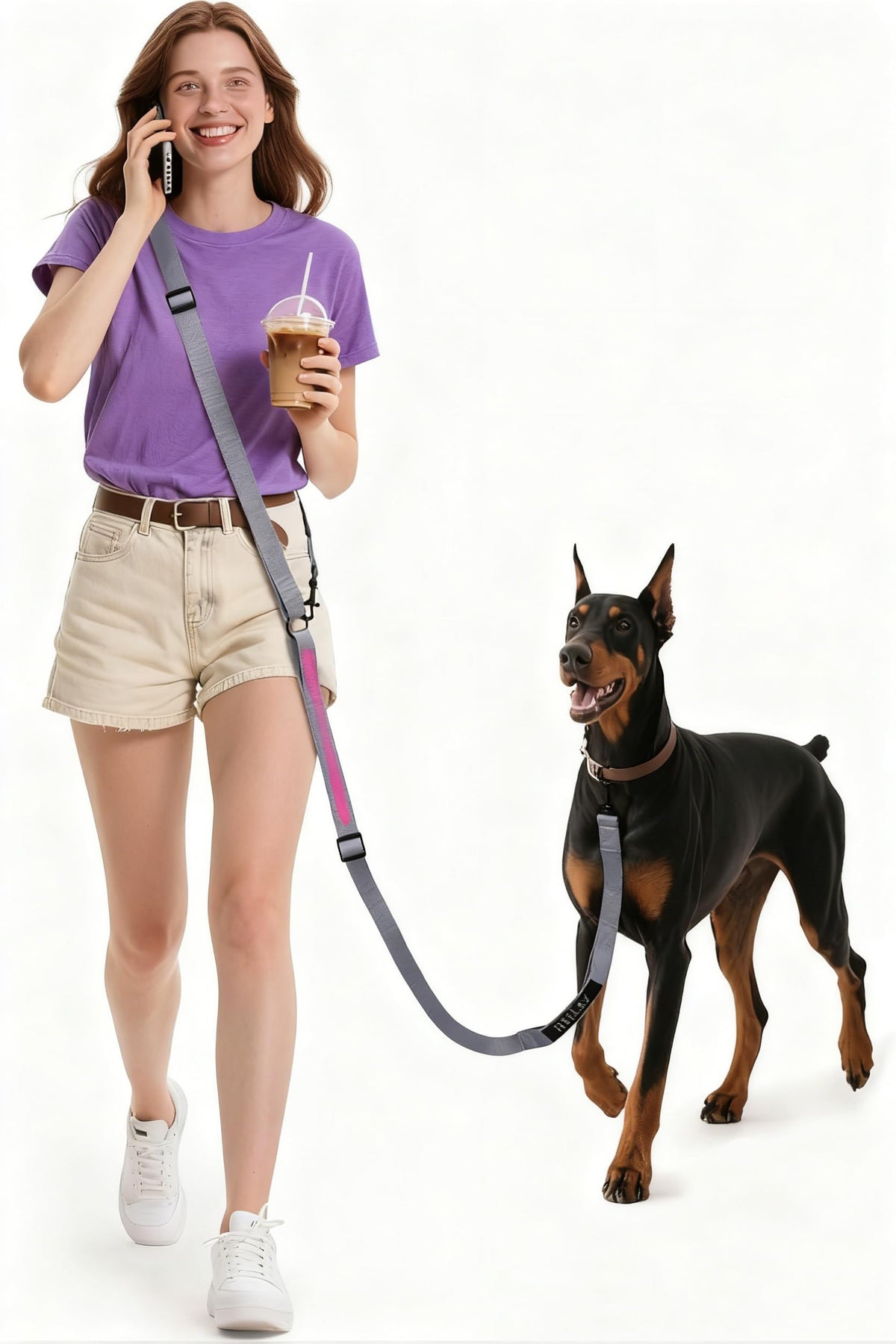 Hands Free Dog Leash, 5.9-8.2ft Multifunctional Crossbody Rope with Explosion-Proof Handle and Adjustable Training Hands Free Leash for Medium Dog Walking Jogging and Running