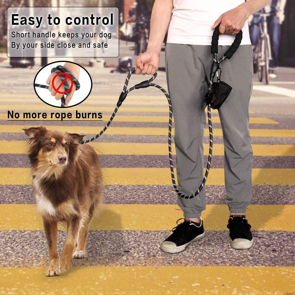 Plutus Pet Rope Dog Leash with Double Handles, 6 FT Long, Reflective