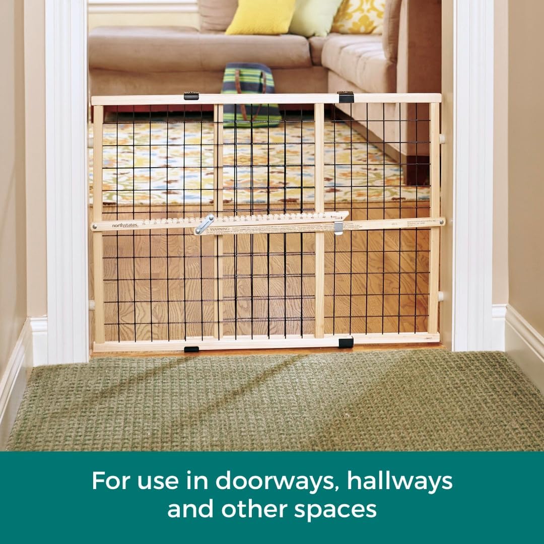 MYPET Wire Mesh Dog Gate: 26.5"-42" Wide Pressure Mounted with No Tools; Expandable, Durable Pet Gates for Doors and Hallways, 23" Tall, Made with Sustainable Hardwood