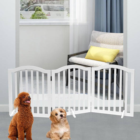 Foldable Wooden Dog Gate,3-Panel Freestanding Pet Fence,23.6 Inches,White