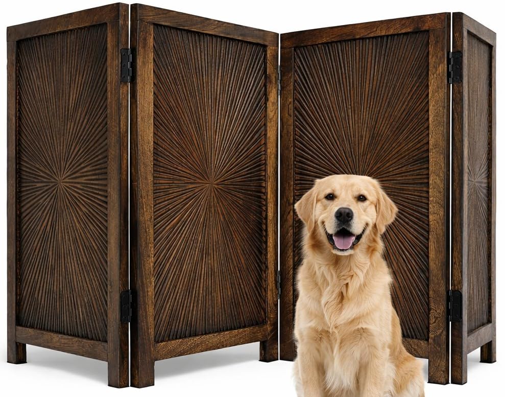 Freestanding Wood Pet Gate, 4-Panel, 56x28