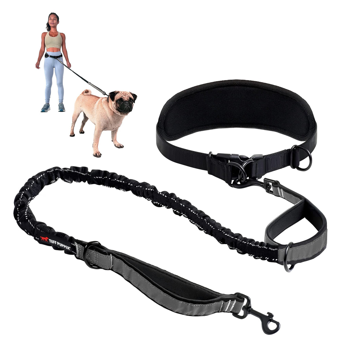 Tuff Pupper Hands Free Bungee Dog Leash, Waist Belt for Running & Walking