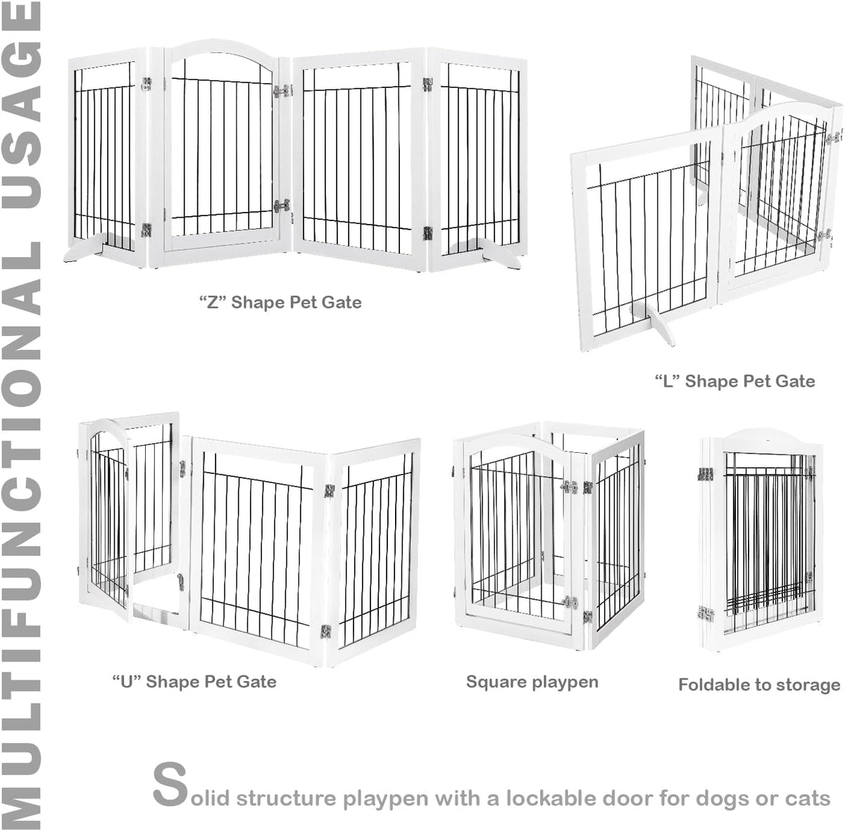 SPIRICH Pet Gate-Freestanding Dog Gate Indoor with Door, 96" Wide, 30" Tall