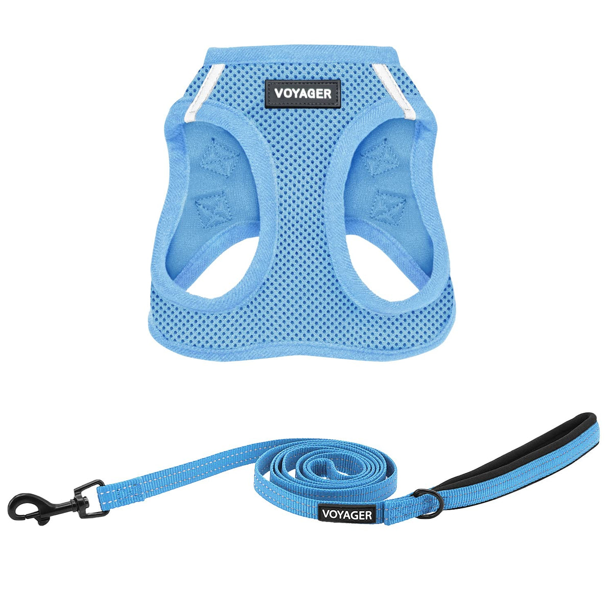 Best Pet Supplies Voyager Step-in Air All Weather Mesh Harness and Reflective Dog 5ft Leash Combo with Neoprene Handle, for Small, Medium and Large Breed Puppies - Baby Blue, XX-Small