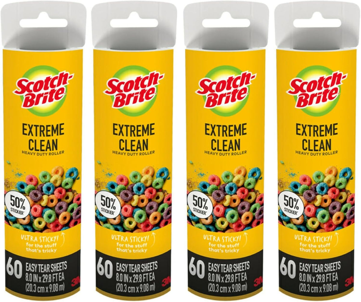Scotch-Brite 50% Stickier Large Surface Lint Refill, 240 Sheets Total,4Pack