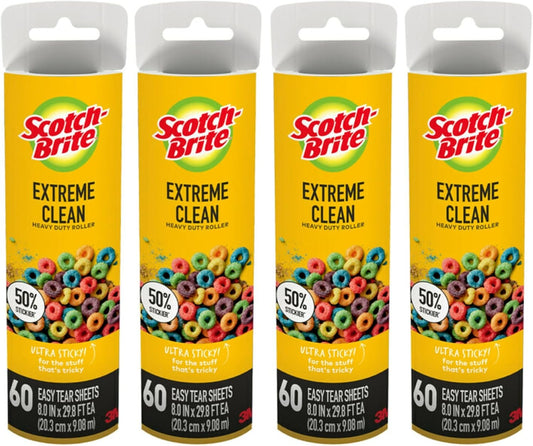 Scotch-Brite 50% Stickier Large Surface Lint Refill, 240 Sheets Total,4Pack