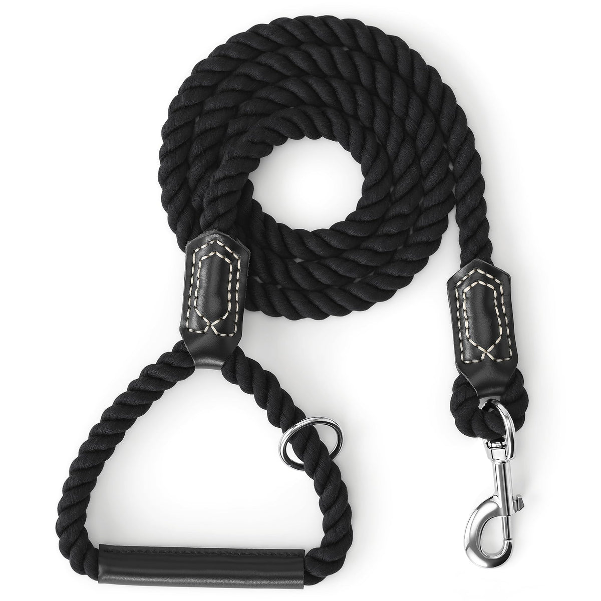 Mile High Life Dog Leash Braided Cotton Rope with Leather-Reinforced Ends