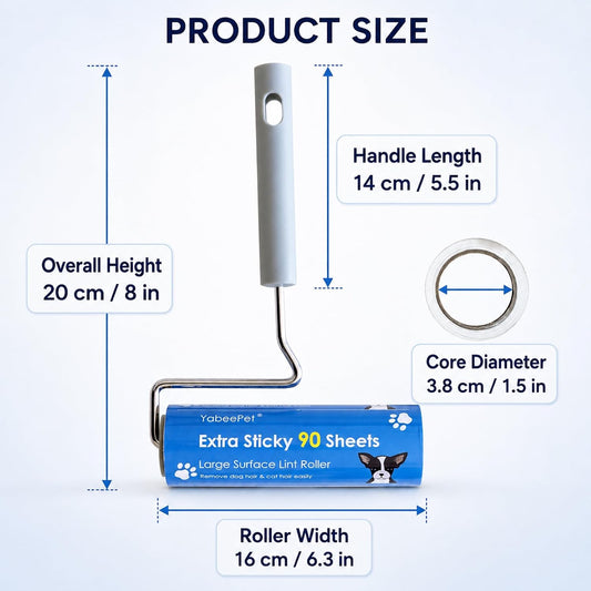 Extra Sticky Large Lint Roller, 6.3", 1 Roller + 4 Refills