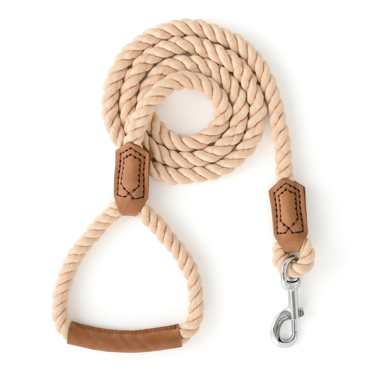 Mile High Life Dog Leash Braided Cotton Rope with Leather-Reinforced Ends