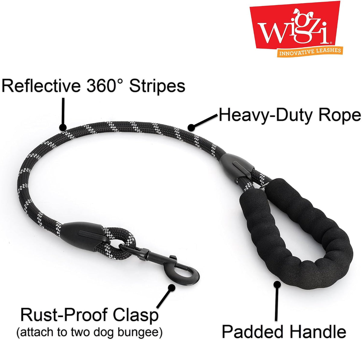 Double Dog Leash, 360° Swivel, No Tangle, for Two Dogs 20-175 lbs, Split Leash, Reflective and Shock-Absorbing Bungee, Padded Handle, Heavy-Duty Rope, Black
