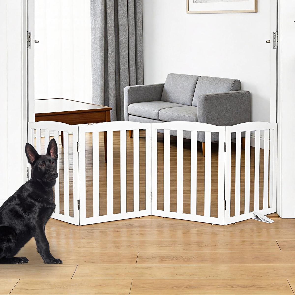 Freestanding Dog Gate Indoor,Doggie Gate Foldable Pet Gates for Doorways,Stairs or Hallways, Wooden Brown Pet Gate for the House, Pet Fence with Support Feet Included,24 "Height-2 Panels
