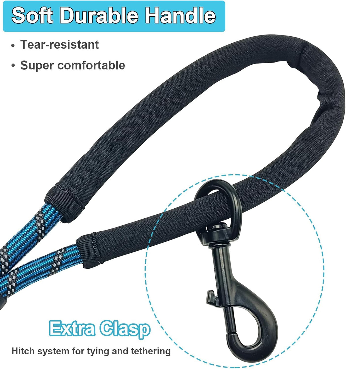 BTINESFUL Long Dog Leash, 10/15/20/30/50FT Dog Training Leash with Soft Handle, Reflective Heavy Duty Rope Dog Lead for Medium Large Dogs Outside Play, Camping (3/8" x 30ft, Blue)