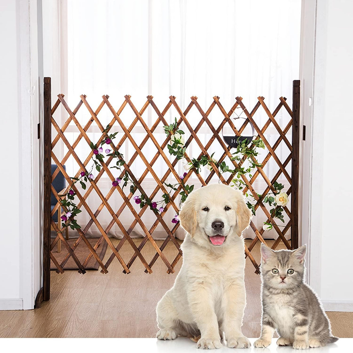 MYOYAY 2PCS Expandable Garden Fence Instant Wooden Pet Gate