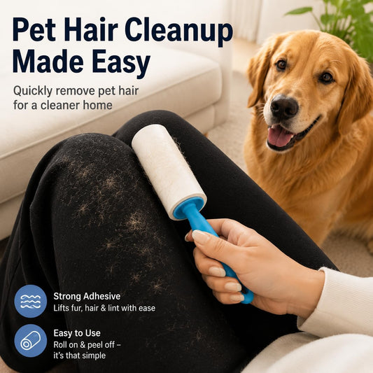 Pet Hair Remover Roller, Extra Sticky, 5 Rolls 450 Sheets, Dust Cover