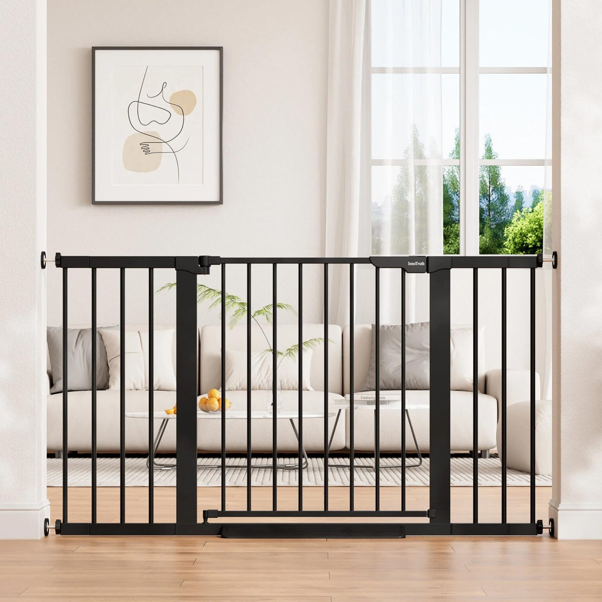 InnoTruth 29.6-39.1 in Wide Baby Gate for Stairs and Doorways, Brown