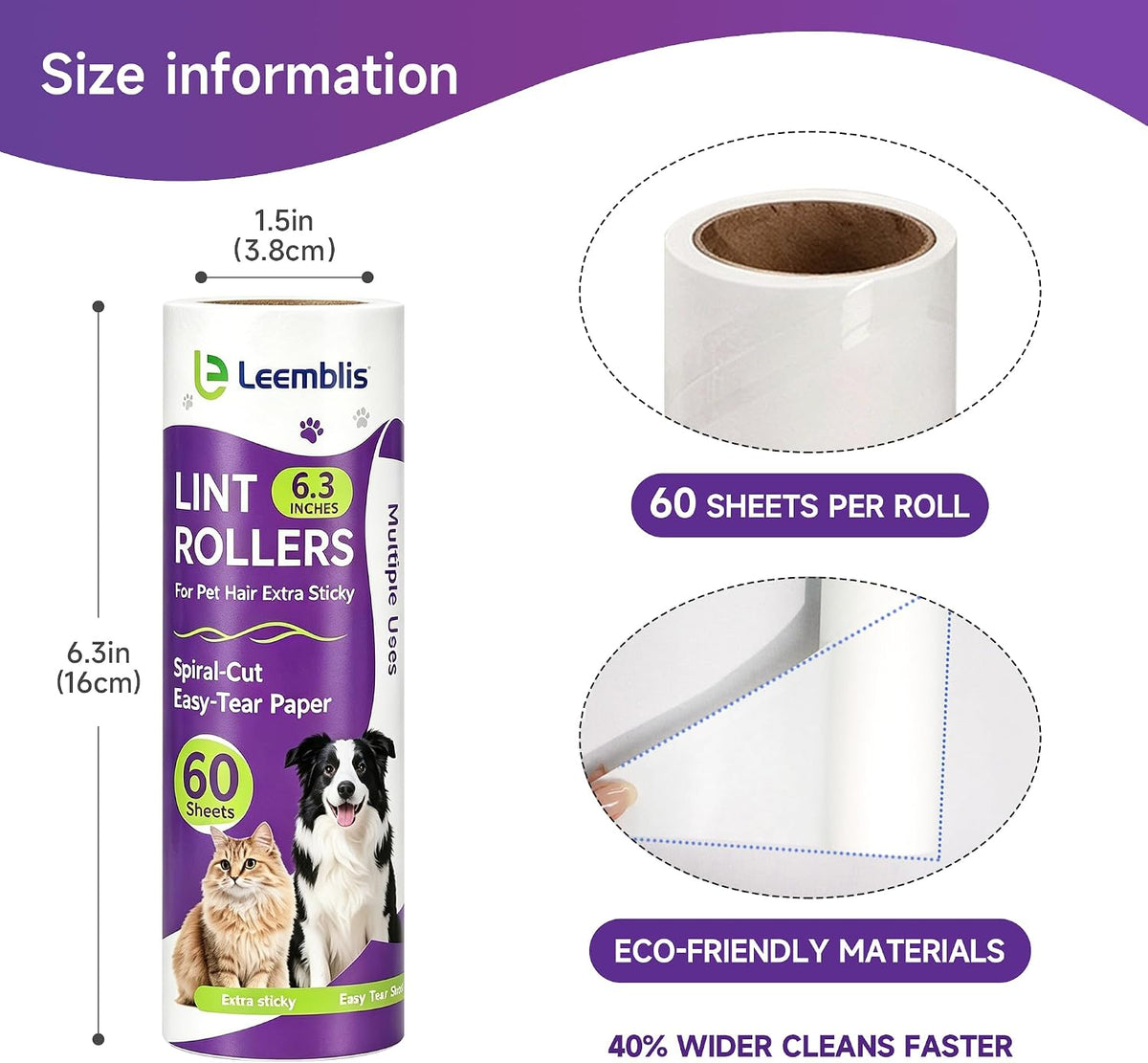 Super Strong Lint Roller Replacement Pack, Pet Hair Lint Roller
